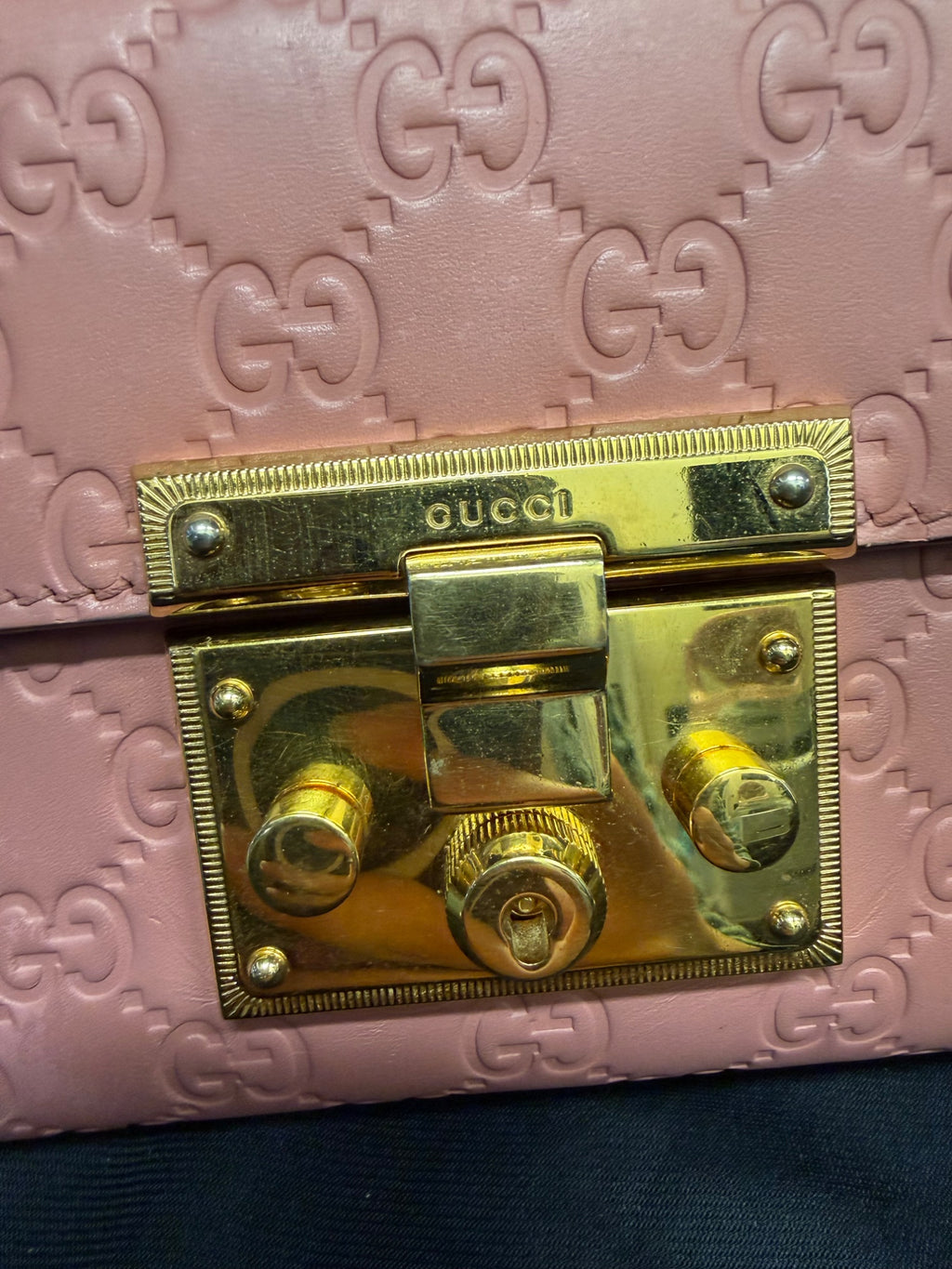 Gucci Padlock Small Guccissima Pink Leather Gold Chain Shoulder Bag (view 15)