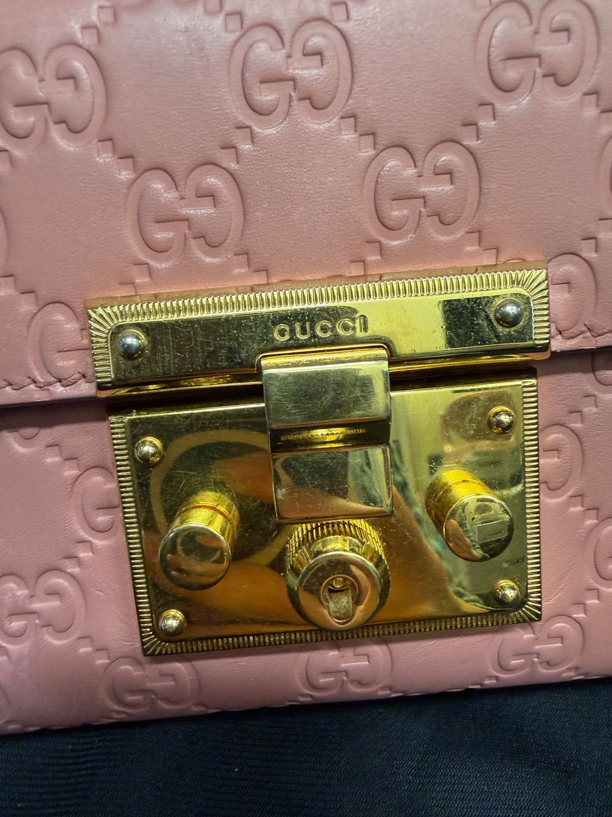 Gucci Padlock Small Guccissima Pink Leather Gold Chain Shoulder Bag (view 15)