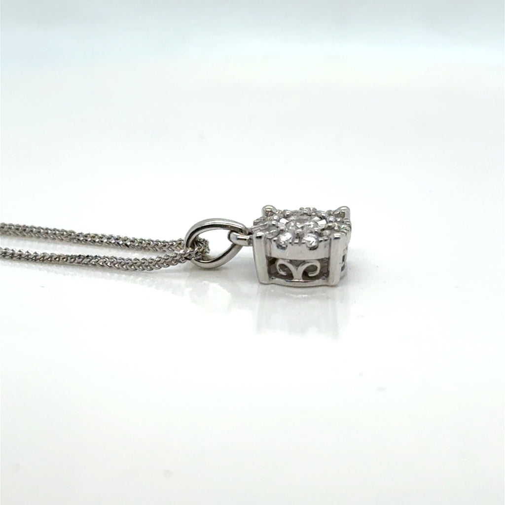 14k White Gold Diamond Cluster Pendant Necklace 0.28 ctw G Impf 18 In (view 5)