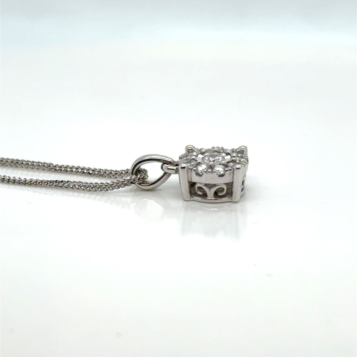 14k White Gold Diamond Cluster Pendant Necklace 0.28 ctw G Impf 18 In (view 5)