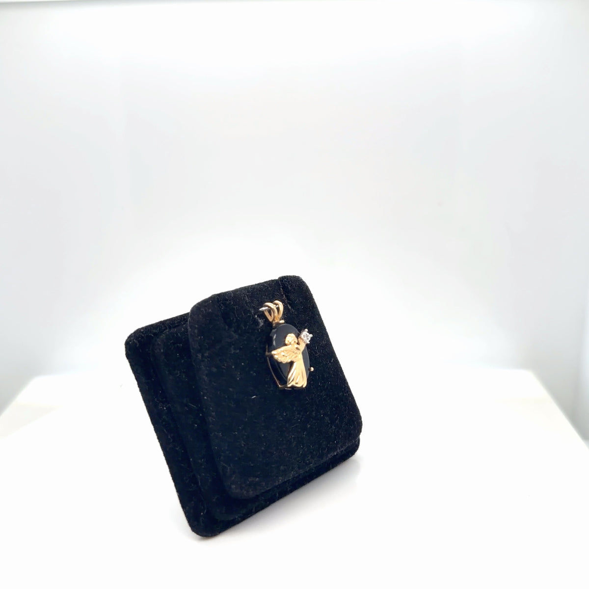 10K Yellow Gold Onyx Angel Pendant with Diamond Accent (view 2)