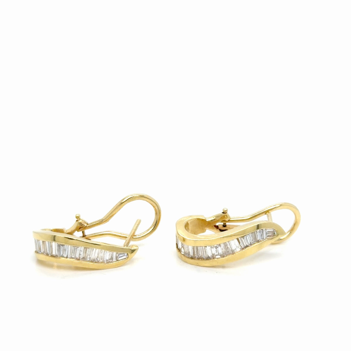 14K Yellow Gold Baguette Diamond Earrings 1.00 ctw H SI Omega Back (view 2)