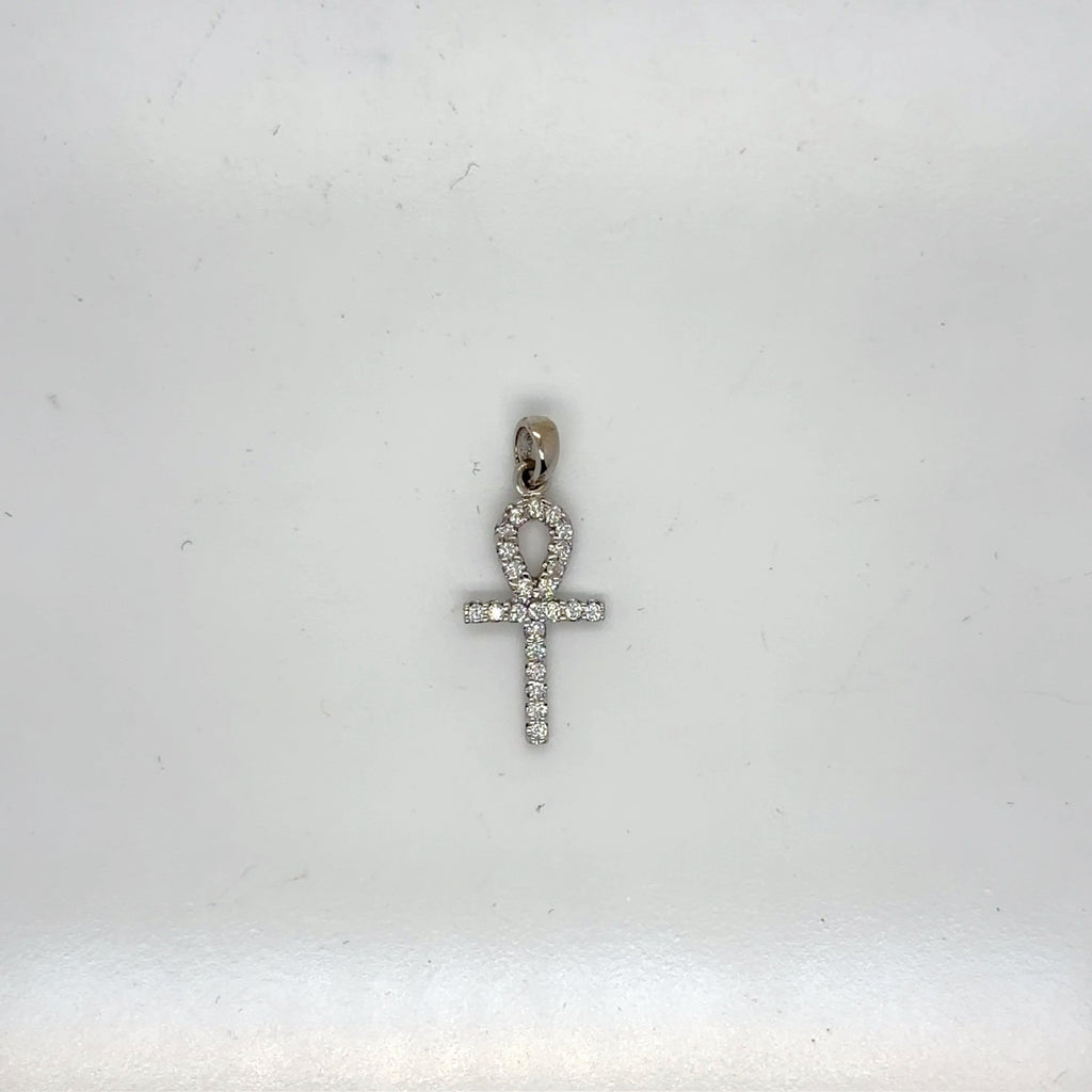 14K White Gold Diamond Ankh Pendant 0.25 CTW Natural Round H I1 (view 2)