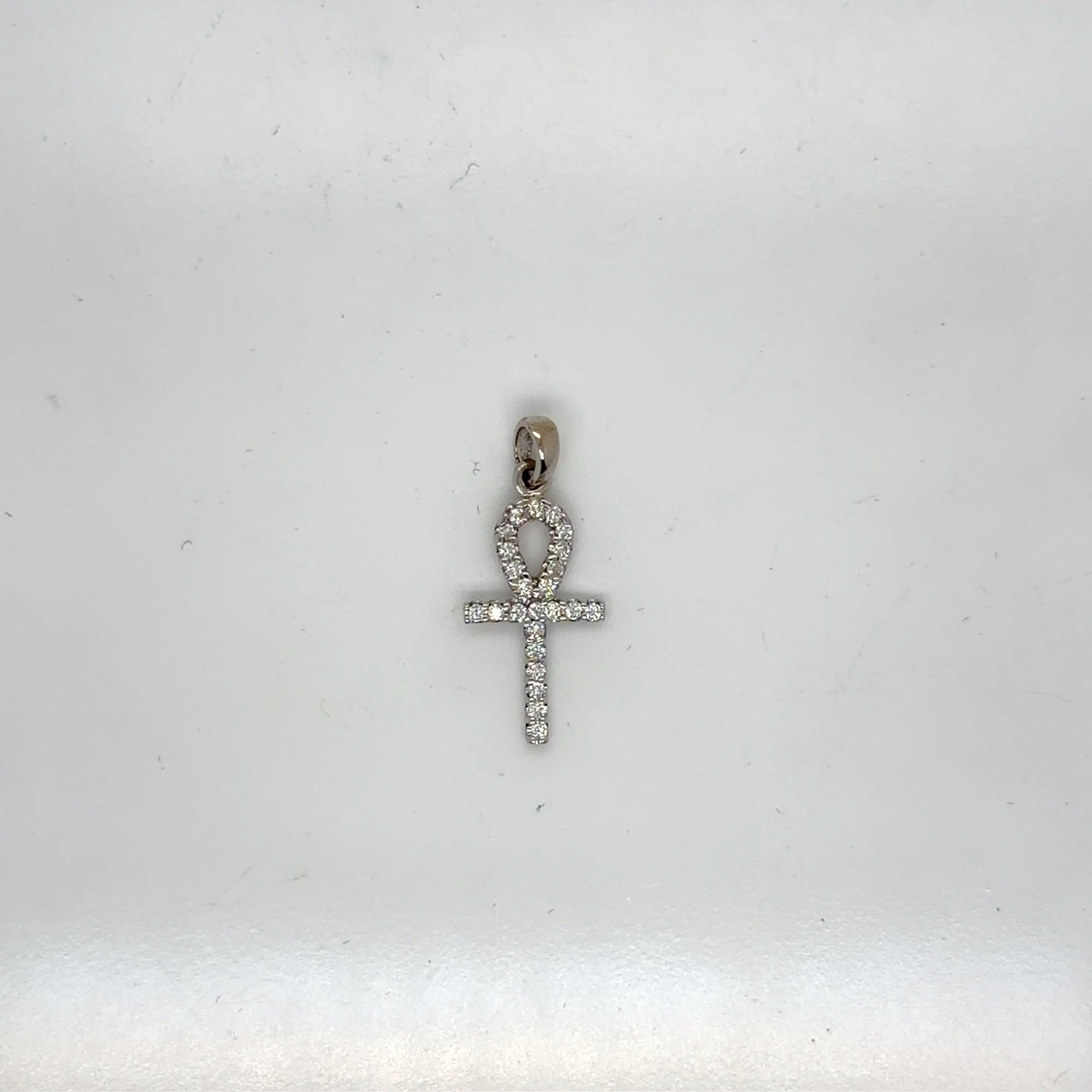 14K White Gold Diamond Ankh Pendant 0.25 CTW Natural Round H I1 (view 2)
