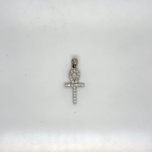 14K White Gold Diamond Ankh Pendant 0.25 CTW Natural Round H I1 (view 2)