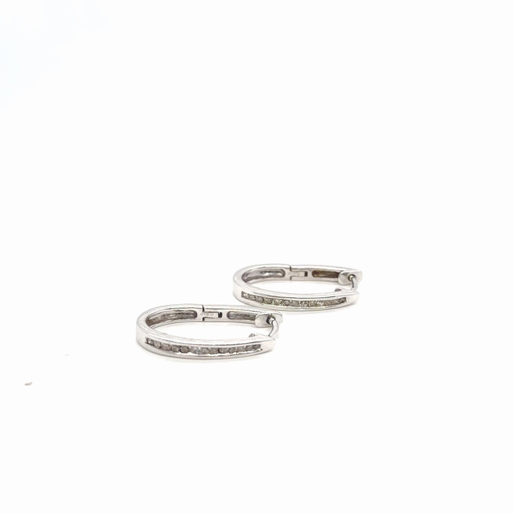 Diamond Hoop Earrings 10K White Gold 0.32 ctw Channel-Set Huggie (view 5)