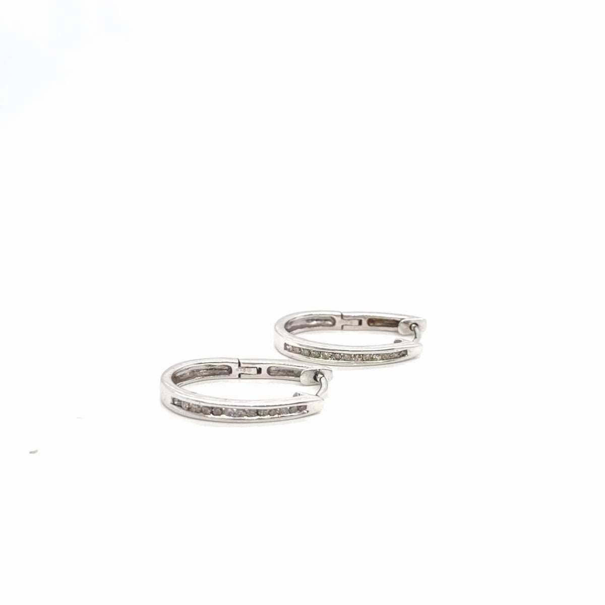Diamond Hoop Earrings 10K White Gold 0.32 ctw Channel-Set Huggie (view 5)